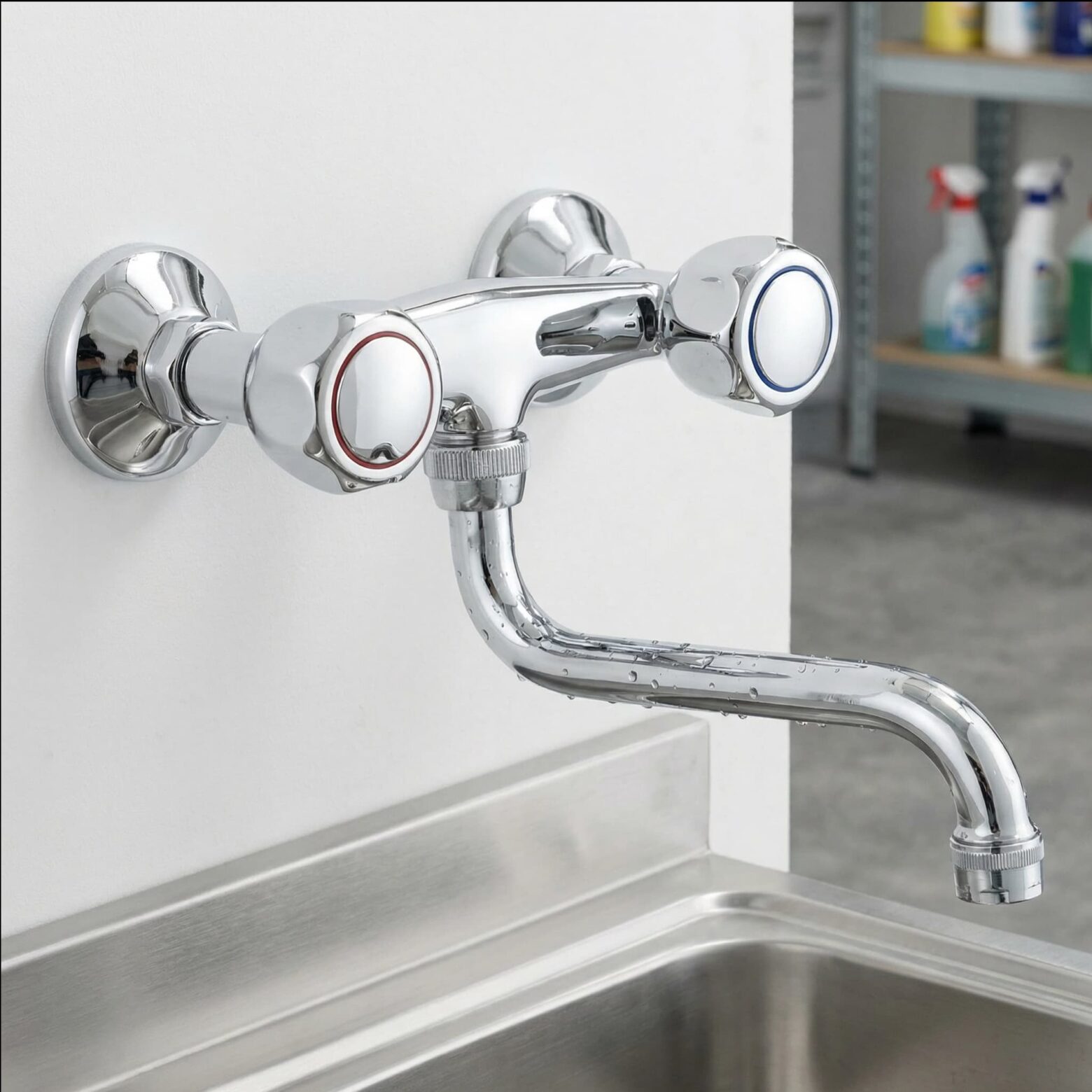 Wand-Mischbatterie mit zwei Drehgriffen