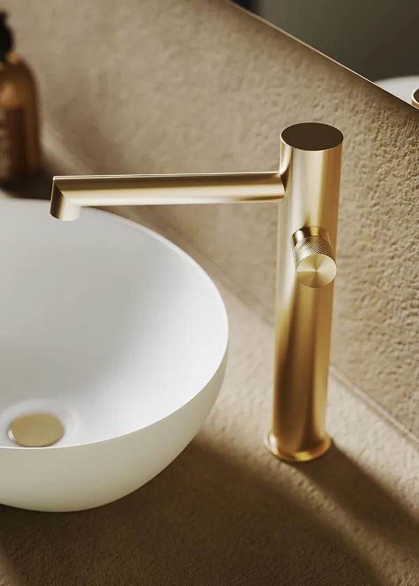 Wasserhahn für Waschtisch in Messing gebürstet